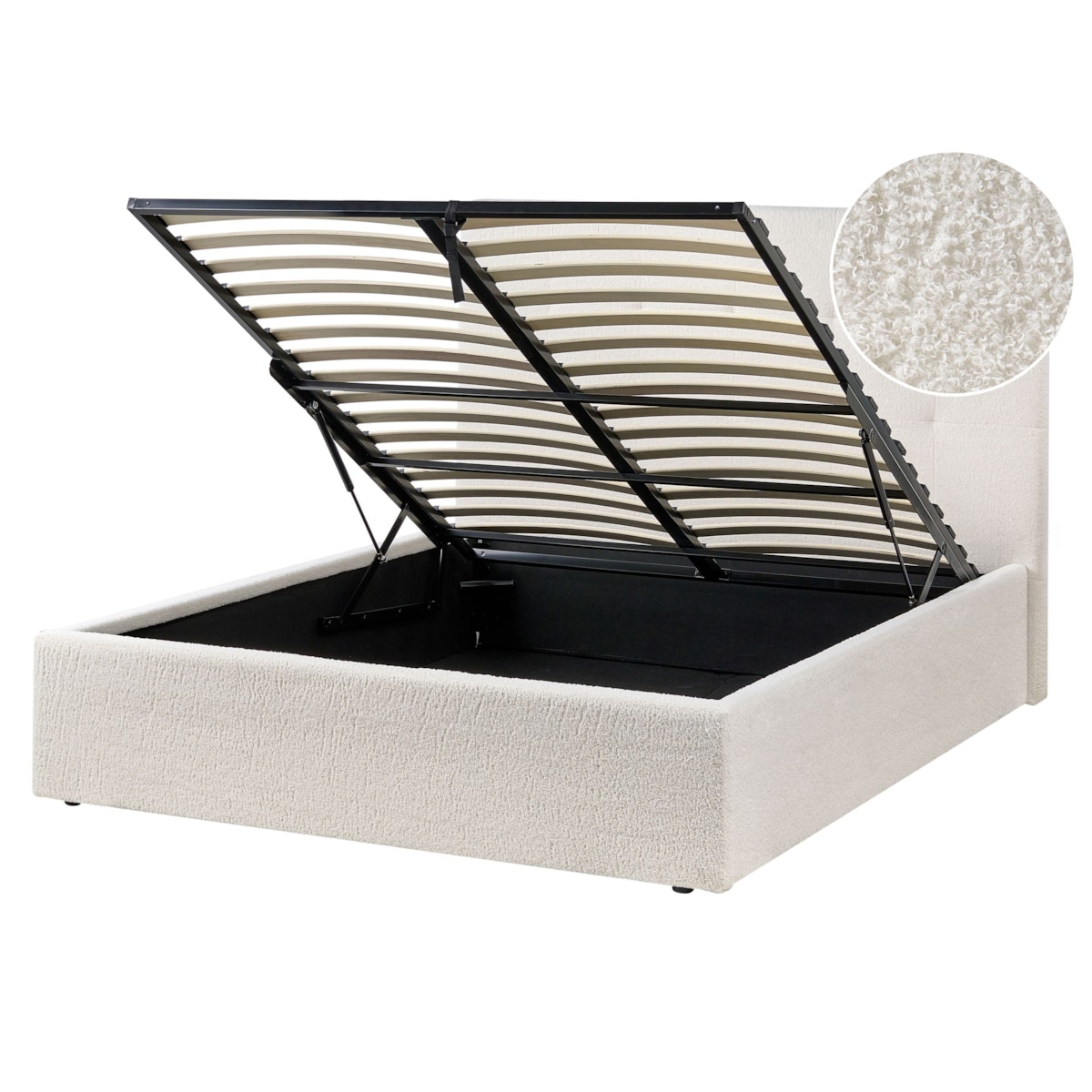 Łóżko z pojemnikiem Boucle LORIENT 140 x 200 cm Złamana biel