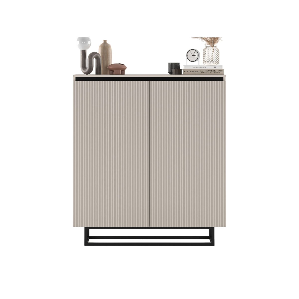 Komoda Glamour Szafka RTV Kaszmir MAT ryflowane fronty czarny stelaż 110,8 cm