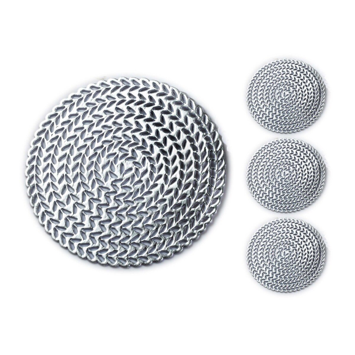 LEILA Komplet 4 podstawek pod kubek śr.10cm srebrny