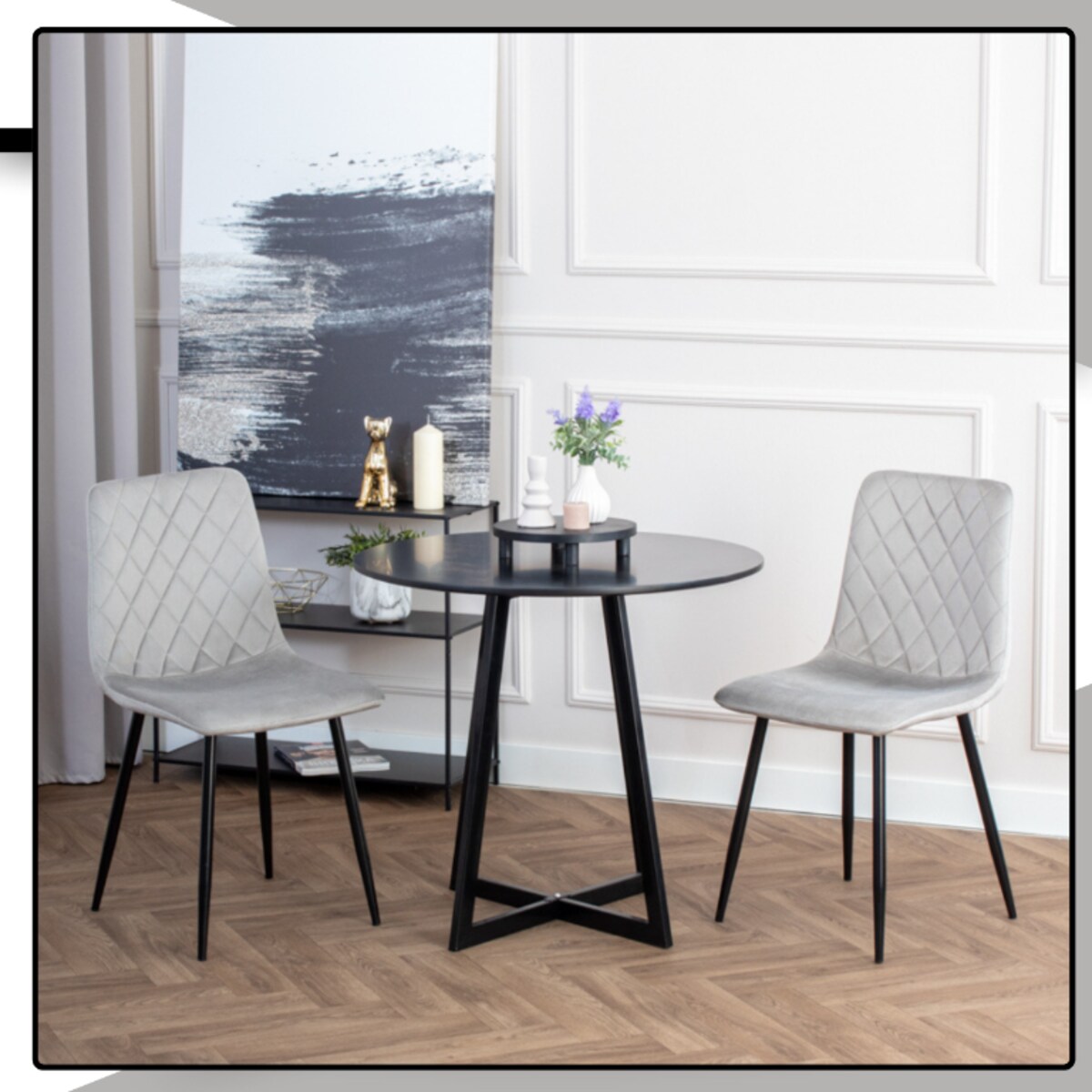 Krzesło szare tapicerowane pikowane welurowe nowoczesne wygodne velvet