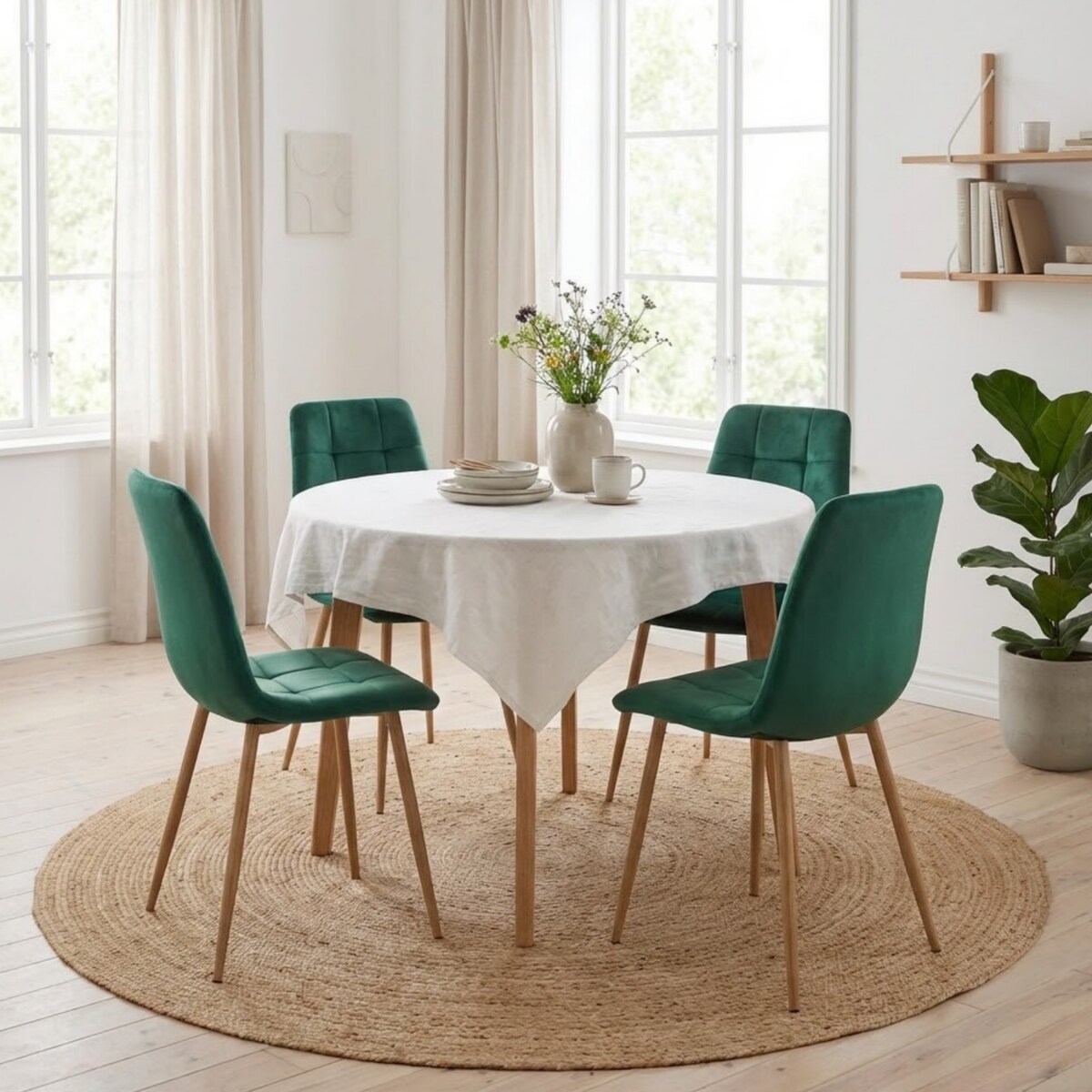 Krzesło tapicerowane welurowe zielone pikowane nowoczesne