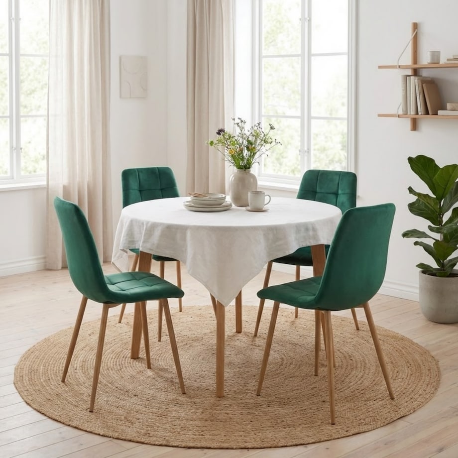 Krzesło tapicerowane welurowe zielone pikowane nowoczesne