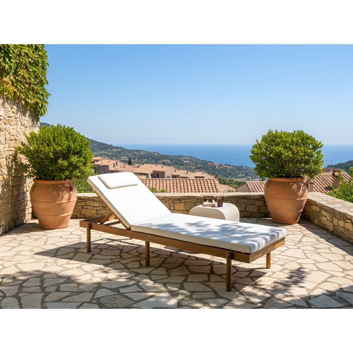 Leżak ogrodowy z poduszką MARCETELLI Drewno akacjowe Biały