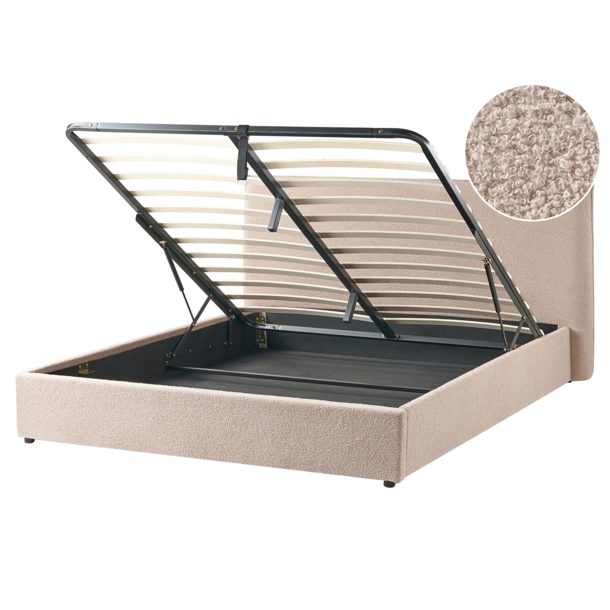 Łóżko z pojemnikiem Boucle LAVAUR 160 x 200 cm Beżowoszary