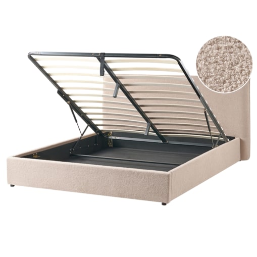 Łóżko z pojemnikiem Boucle LAVAUR 160 x 200 cm Beżowoszary
