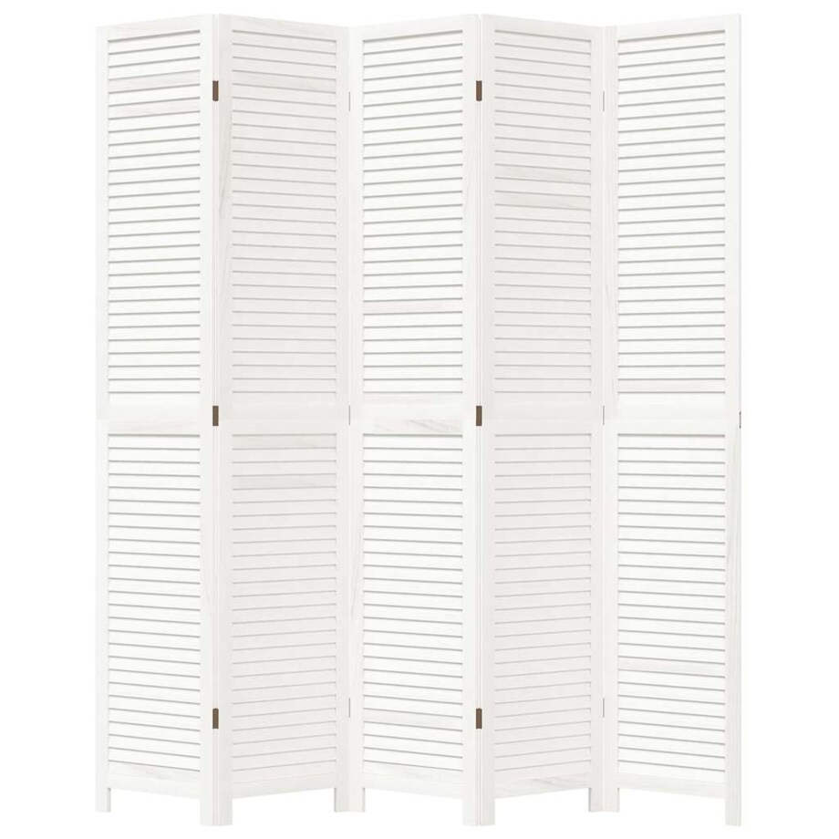 vidaXL Parawan pokojowy, 5-panelowy, biały, lite drewno paulowni