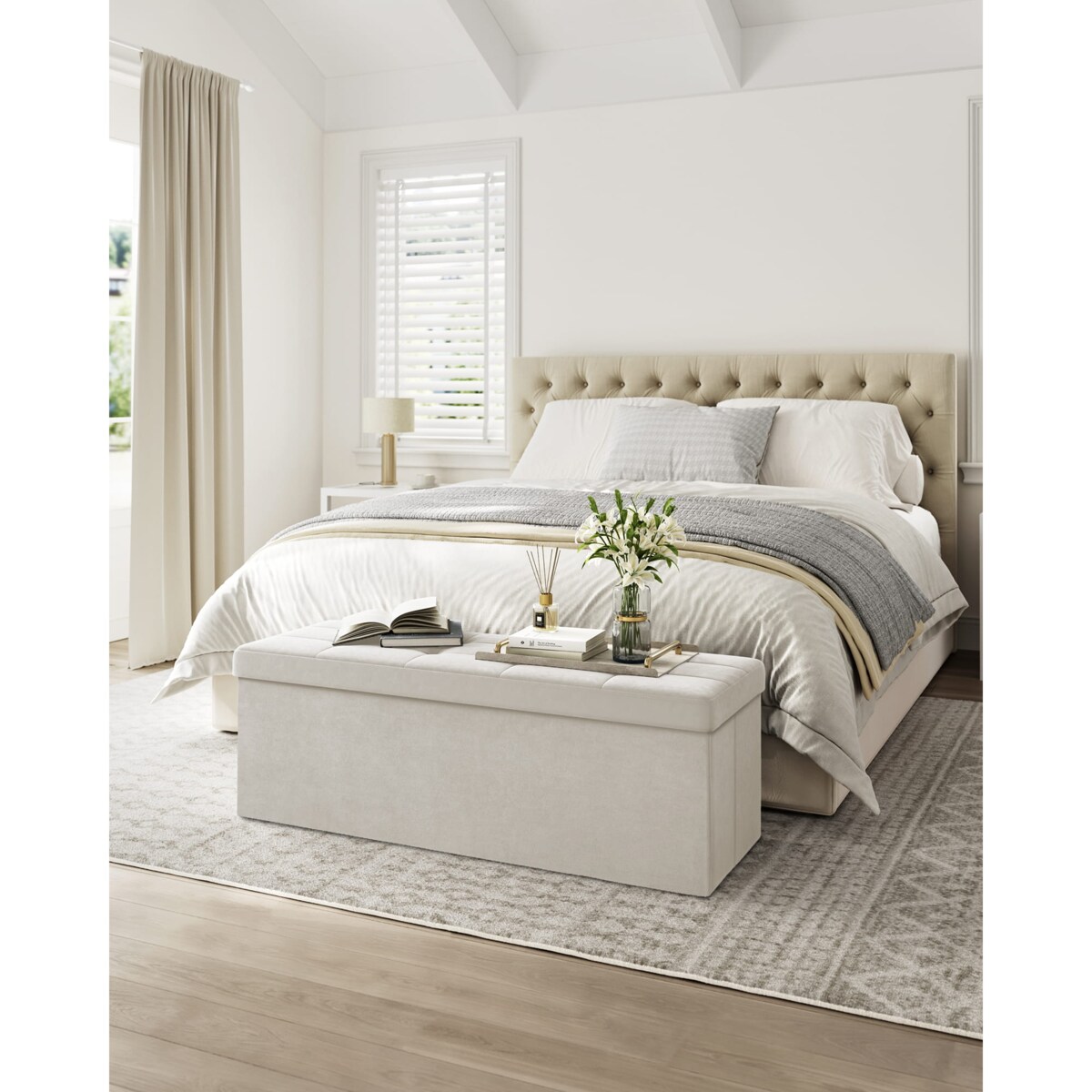 Pufa 110X38X38 Cm Kremowa Biel