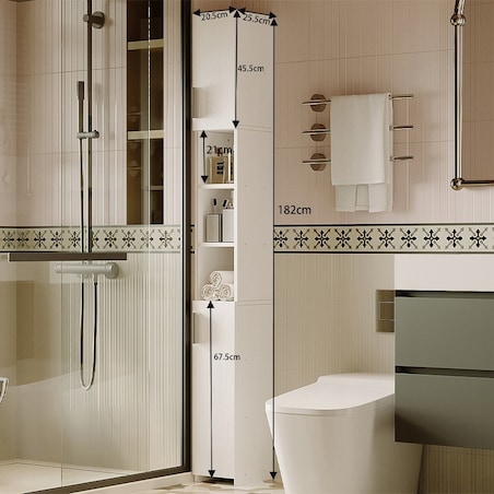 Regał łazienkowy stojący szafa biały loft szafka półka słupek wysoki 182 cm