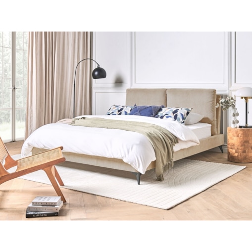 Łóżko sztruksowe160 x 200 cm beżowoszare MELLE