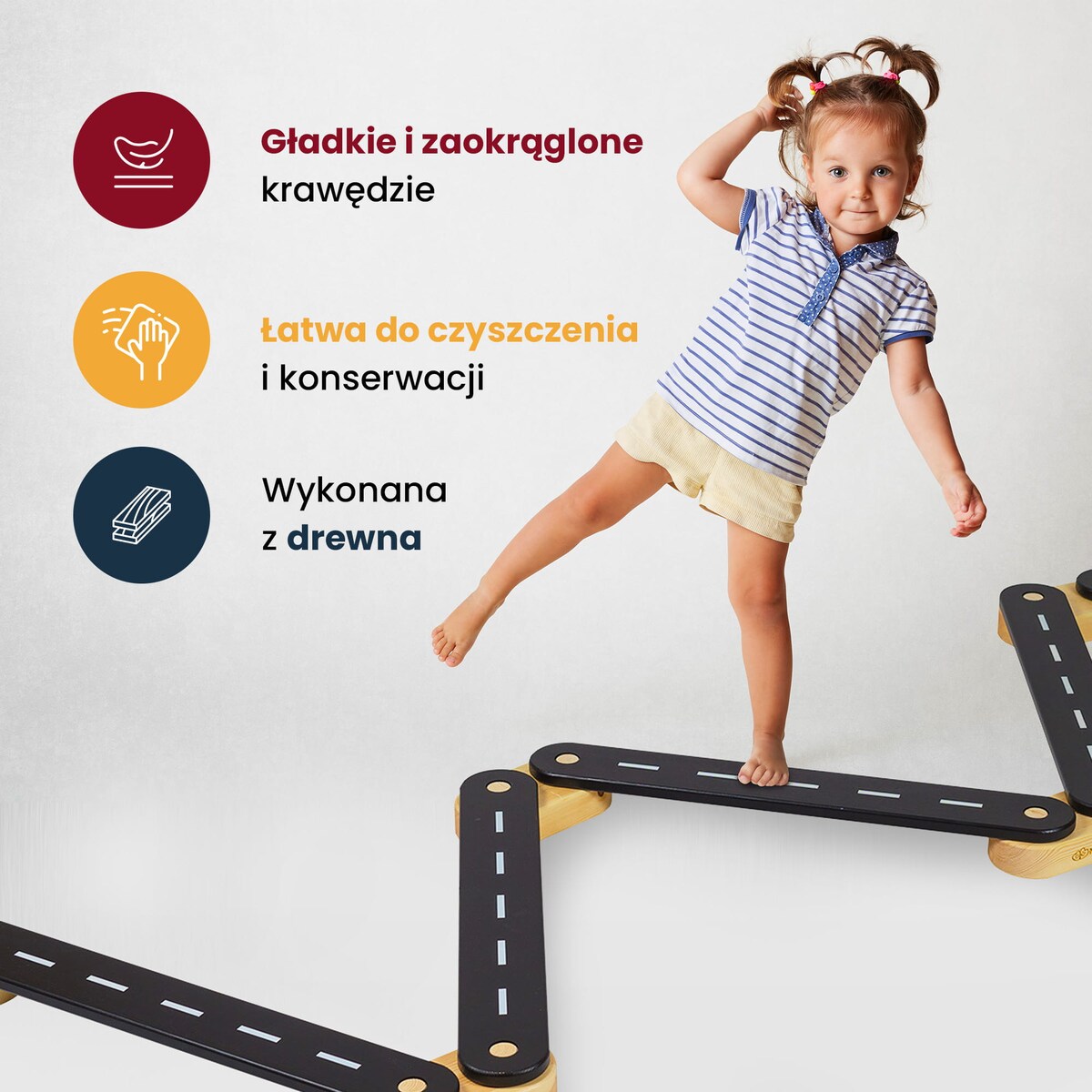 Ścieżka Sensoryczna Drewniana, Balance Beam, 4 elementy, Naturalna