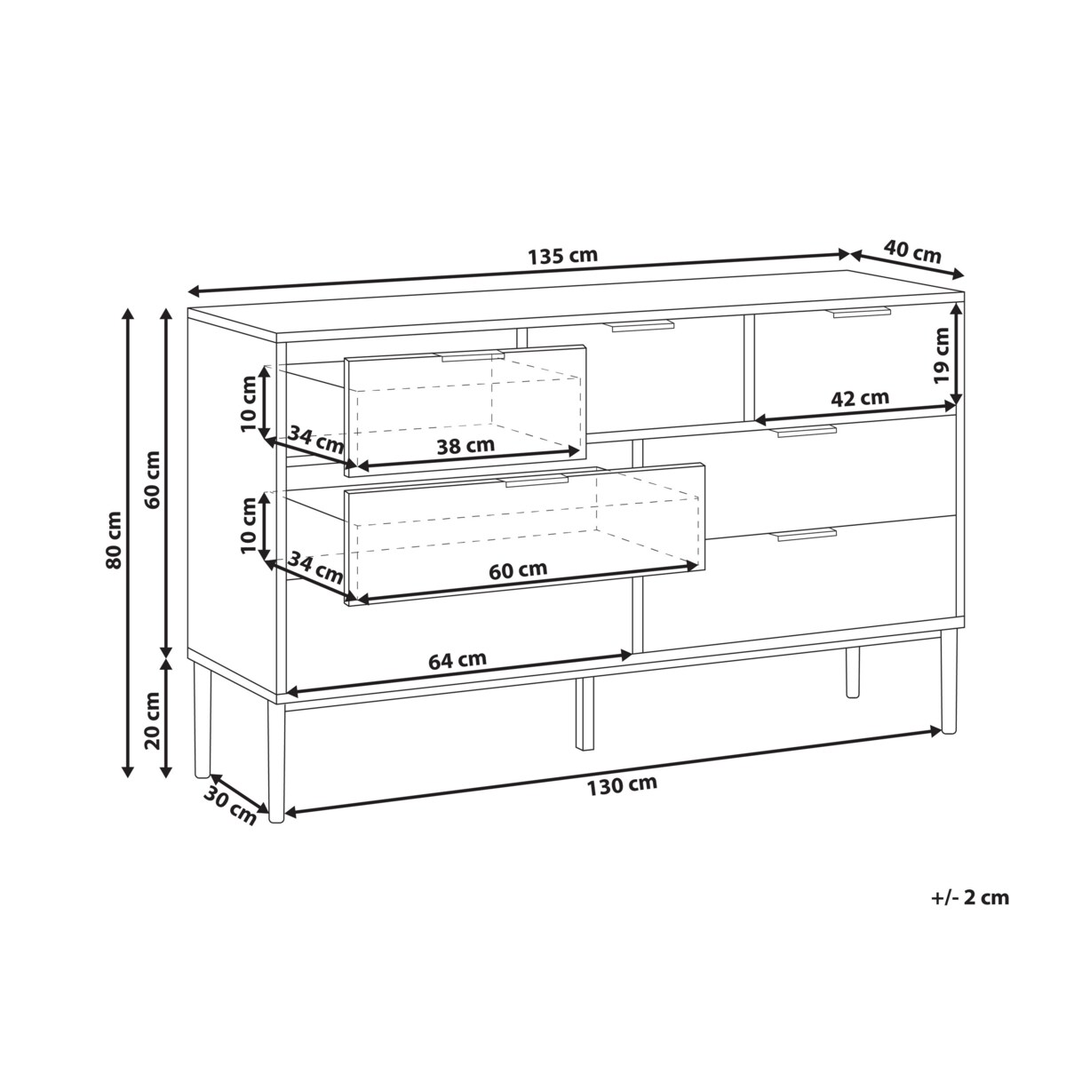 Komoda 7 szuflad LEDUC Biały