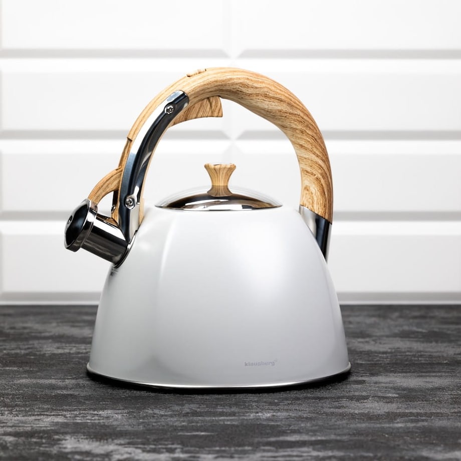Czajnik stalowy z gwizdkiem lakierowany 3.0L biały matowy KLAUSBERG
