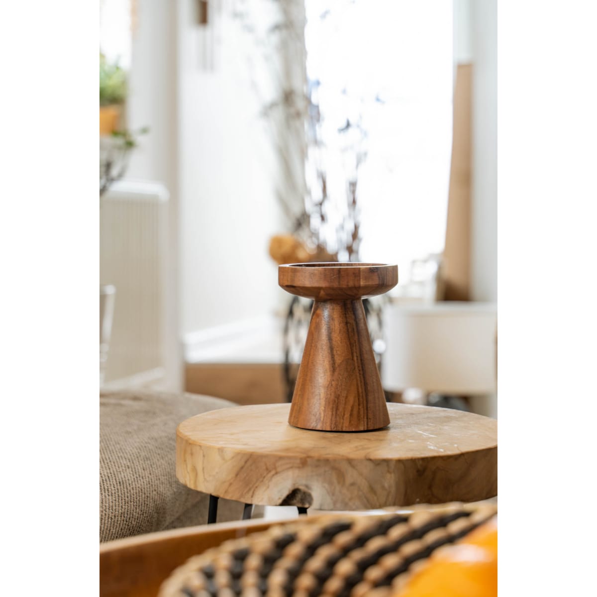 Świecznik drewniany, 13 cm, drewno akacjowe