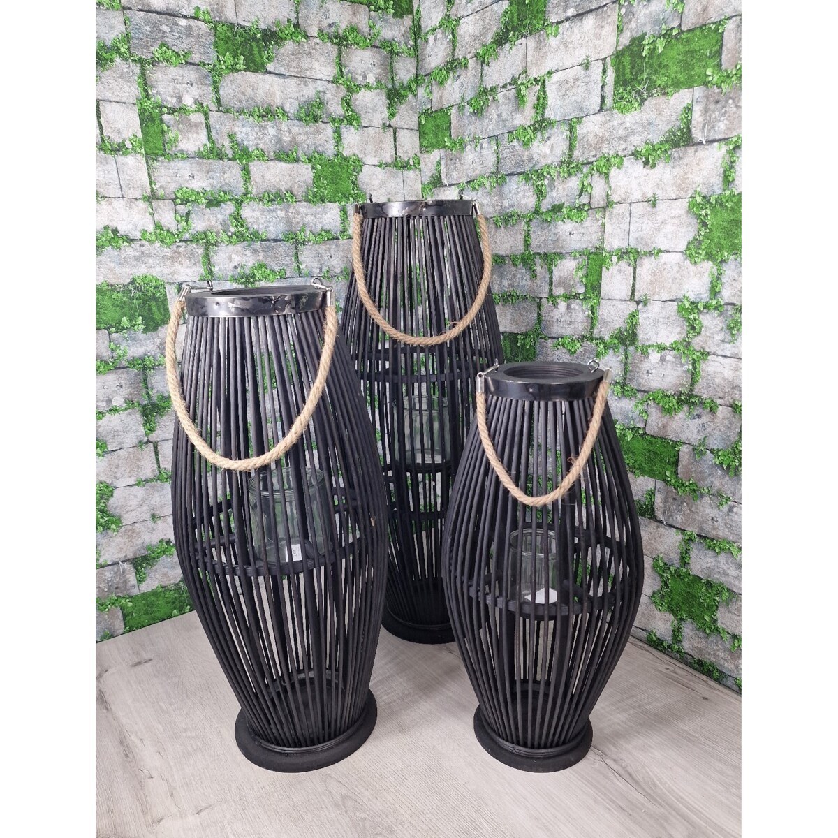 Lampion Bambusowy Rattanowy Latarnia 85 Cm Czarny