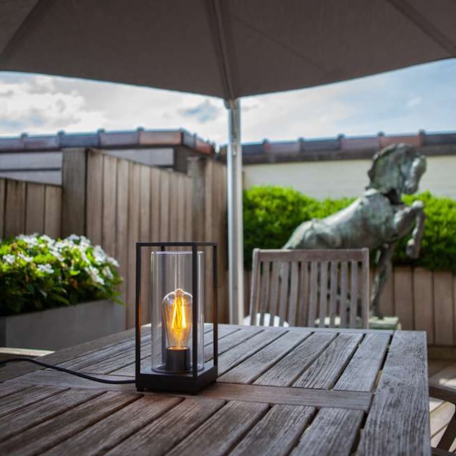 Stołowa LAMPA zewnętrzna FLAIR 6588801012 Lutec ogrodowa OPRAWA metalowa klatka outdoor IP44 czarna przezroczysta