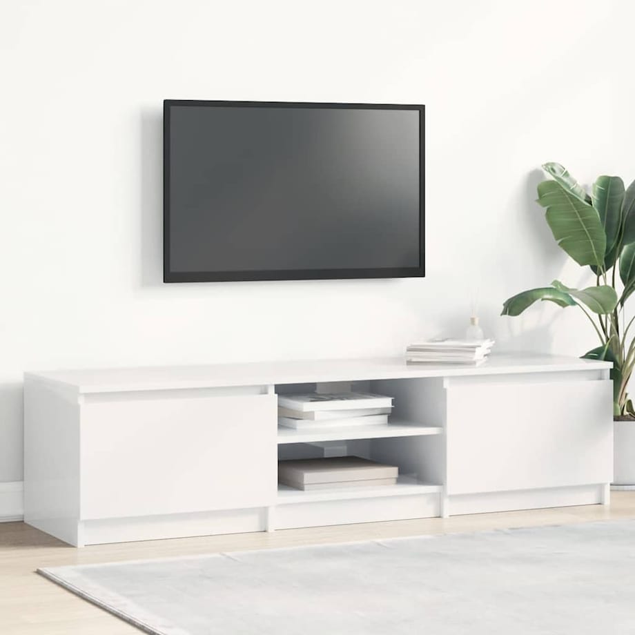 vidaXL Szafka pod TV, wysoki połysk, biała, 140x40x35,5 cm