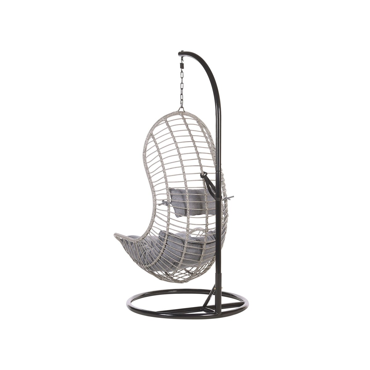 Fotel wiszący ze stojakiem z technorattanu szary PINETO