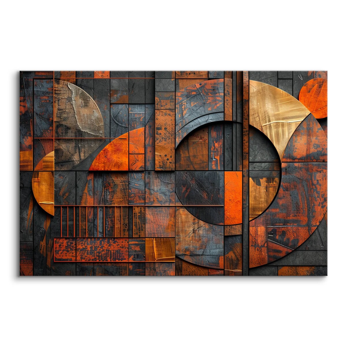 Obraz Canvas Do Salonu Abstrakcja Okręgi Imitacja Drewna Metal 70x50cm