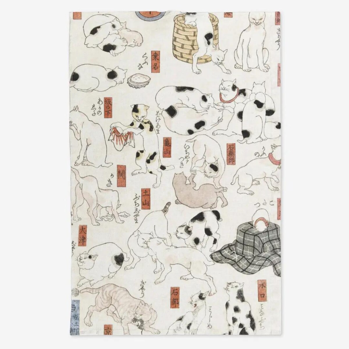 Lniany ręcznik kuchenny - japońskie kotki