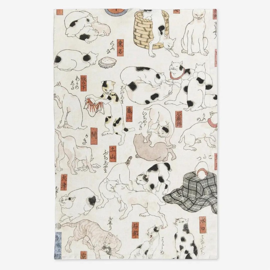 Lniany ręcznik kuchenny - japońskie kotki
