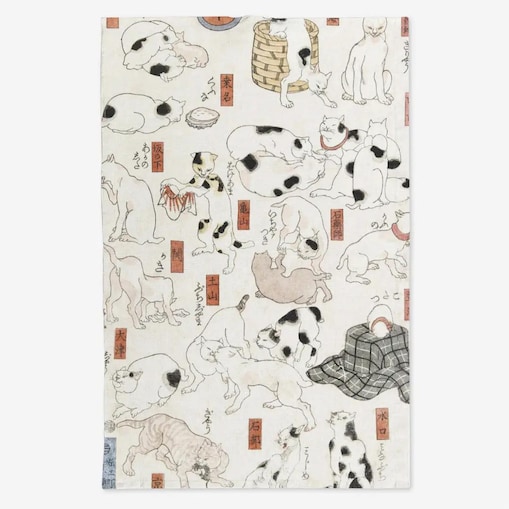 Lniany ręcznik kuchenny - japońskie kotki