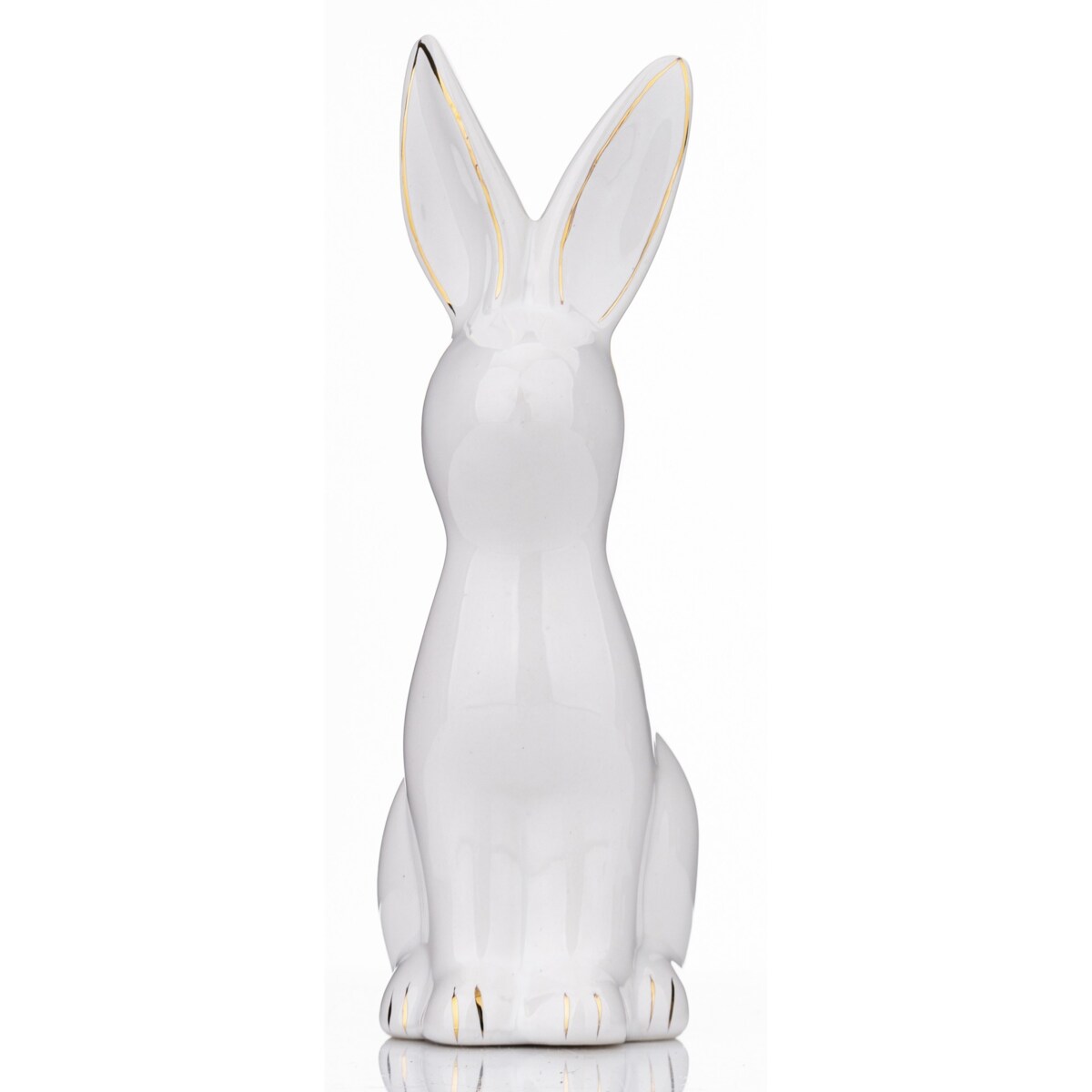 Dekoracja - siedzący biały królik 13x5,5x9 cm z pozłacanymi uszkami