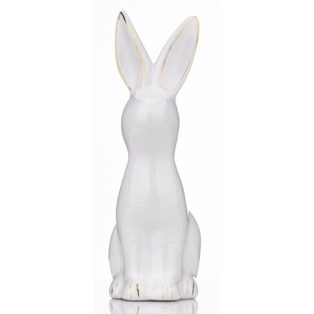 Dekoracja - siedzący biały królik 13x5,5x9 cm z pozłacanymi uszkami