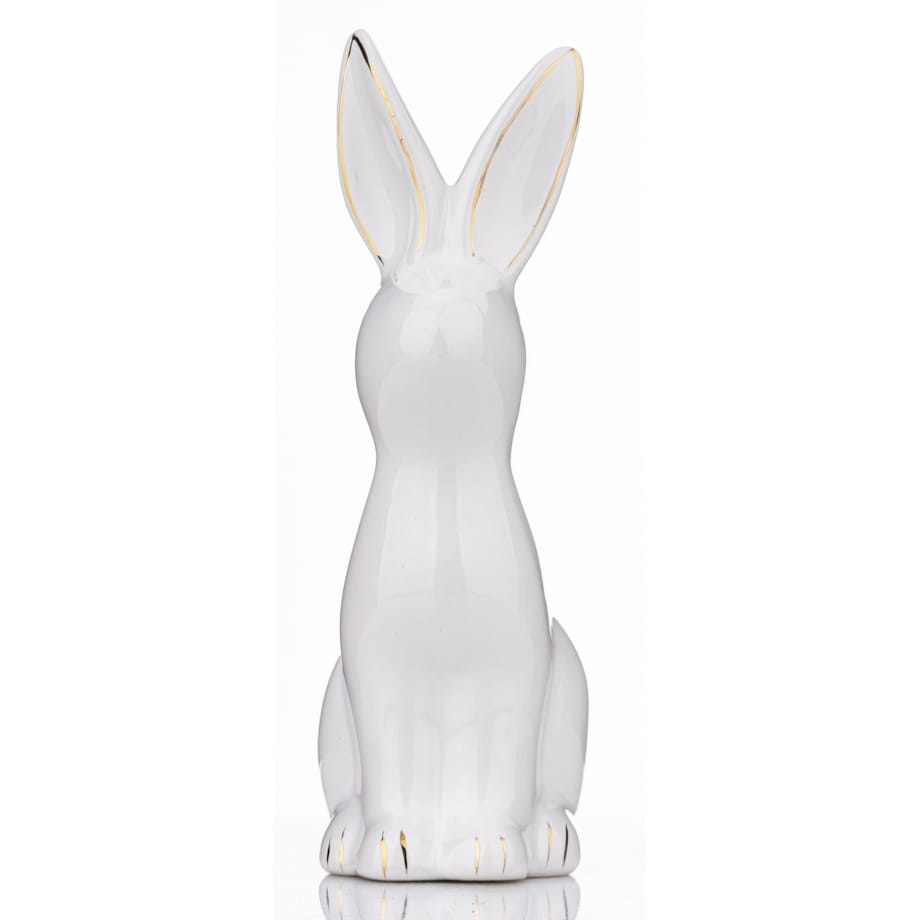 Dekoracja - siedzący biały królik 13x5,5x9 cm z pozłacanymi uszkami