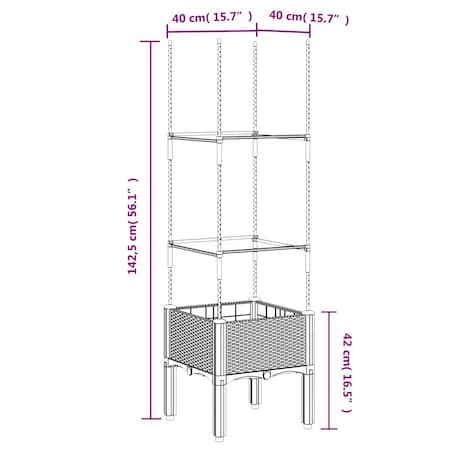 vidaXL Donica ogrodowa z kratką, niebieskoszara, 40x40x142,5 cm, PP