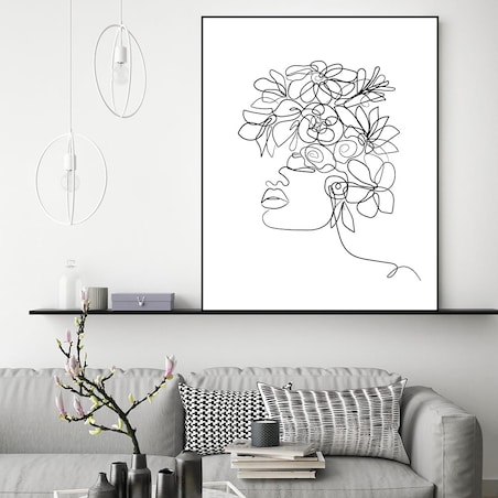 plakat line art kobieta w kwiatach 70x100 cm