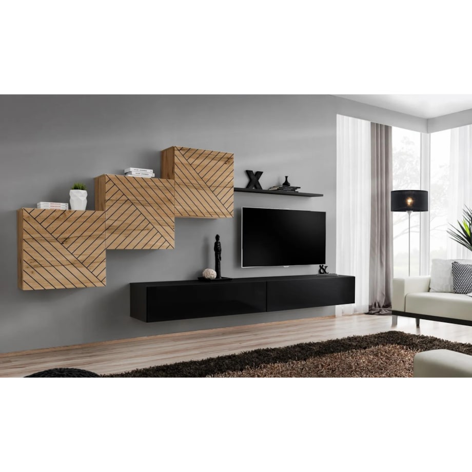 Meblościanka SWITCH LAMEL X dąb wotan/czarna