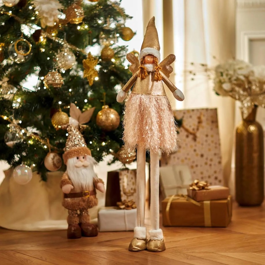 Figurka materiałowa Aniołek złoty, LED, 80-95 cm