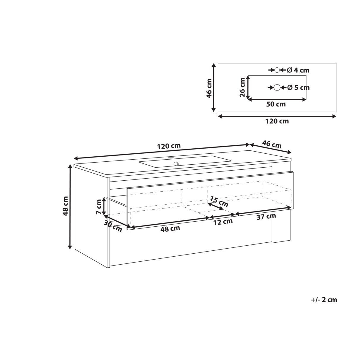 Szafka łazienkowa wisząca z umywalką MANCORA 120 cm Beżowoszary