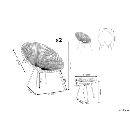 Zestaw mebli balkonowych z technorattanu szary ACAPULCO II