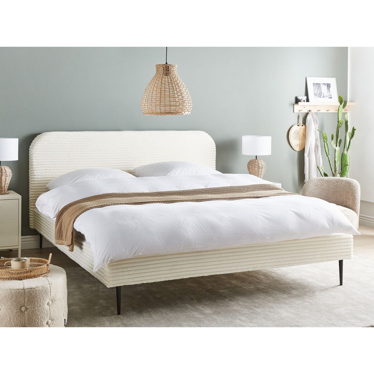 Łóżko Sztruks FLAYAT 180 x 200 cm Złamana biel