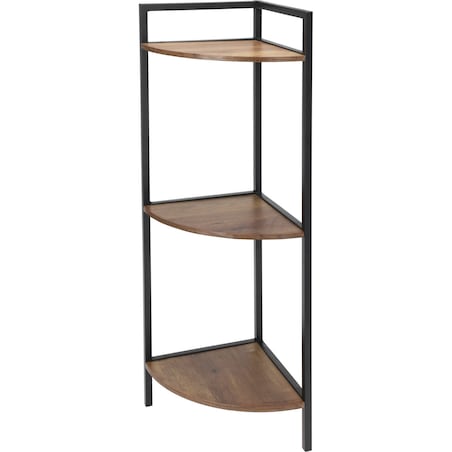 Regał narożny metalowy, 3 półki z MDF, 23,5 x 23,5 x 76 cm