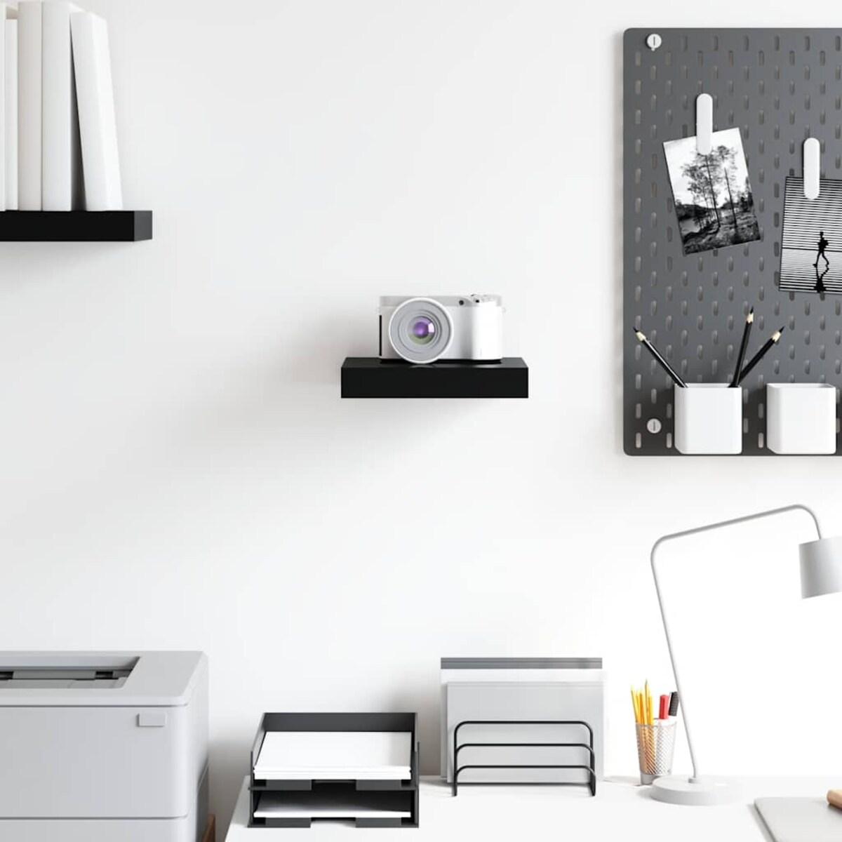 vidaXL Półka ścienna, czarna, wysoki połysk, 23x23,5x3,8 cm, MDF