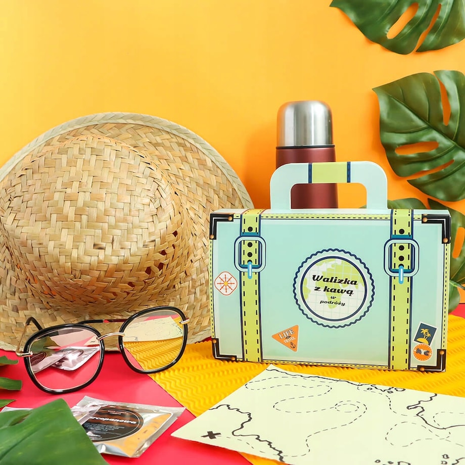 ZESTAW 14 SMAKÓW KAW DESEROWYCH DLA PODRÓŻNIKA TURYSTY NA WYJAZD + ZAPARZACZE I CUKIER - PREZENT UPOMINEK DLA KOBIETY FACETA