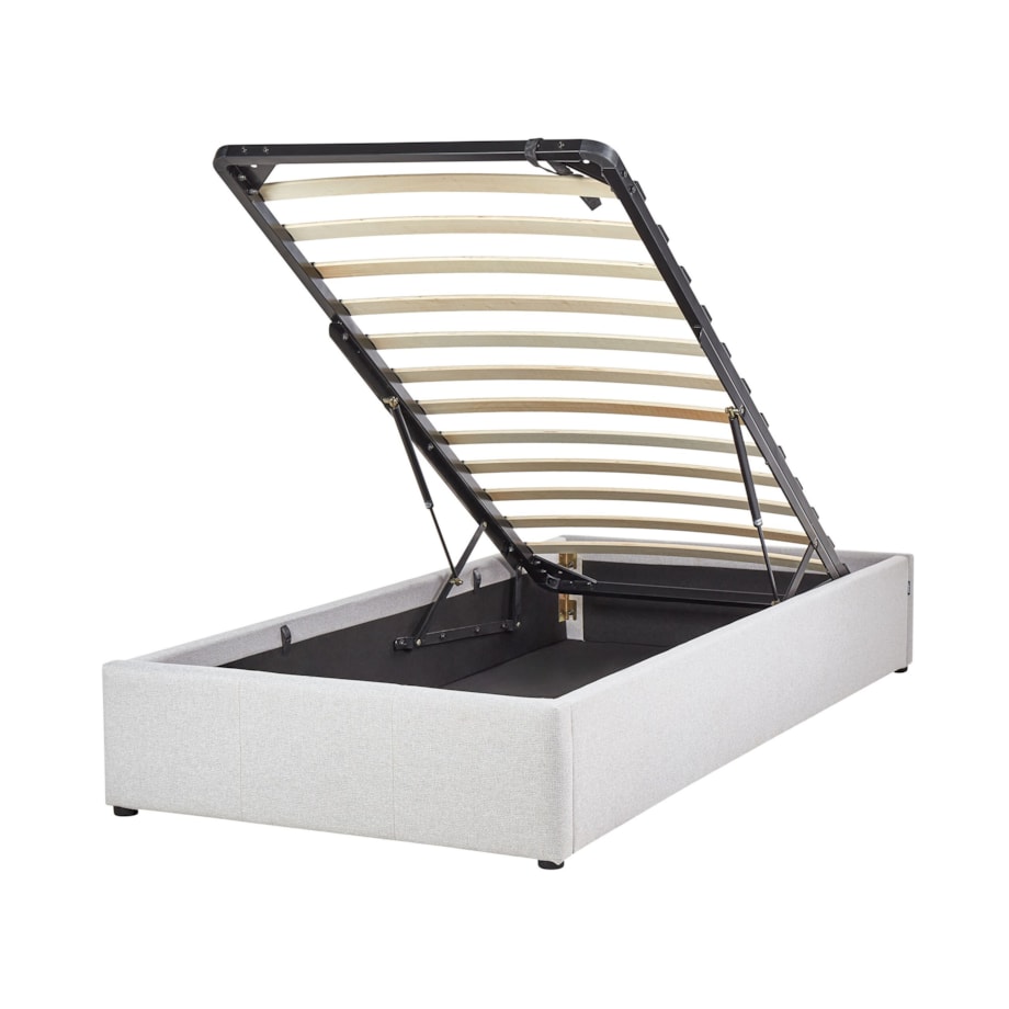 Łóżko z pojemnikiem tapicerowane 90 x 200 cm jasnoszare DINAN