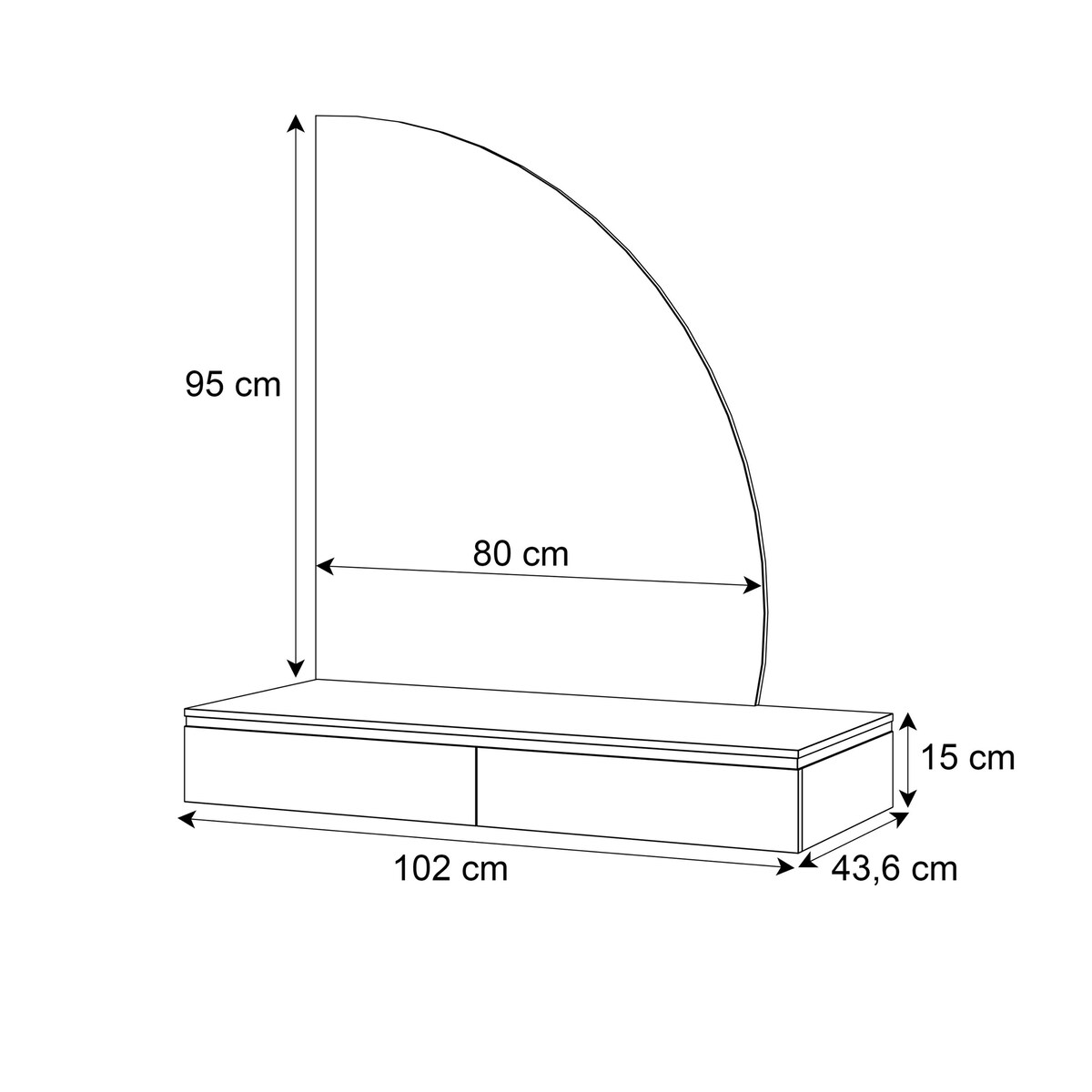 Toaletka AURORA-Q wisząca z prawym lustrem biały połysk