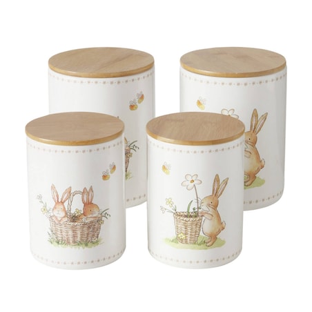 Pojemniki kuchenne ceramiczne CHARMY, wzór w zajączki, 2 sztuki