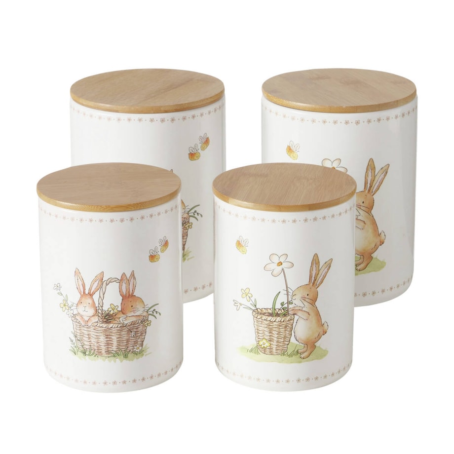 Pojemniki kuchenne ceramiczne CHARMY, wzór w zajączki, 2 sztuki