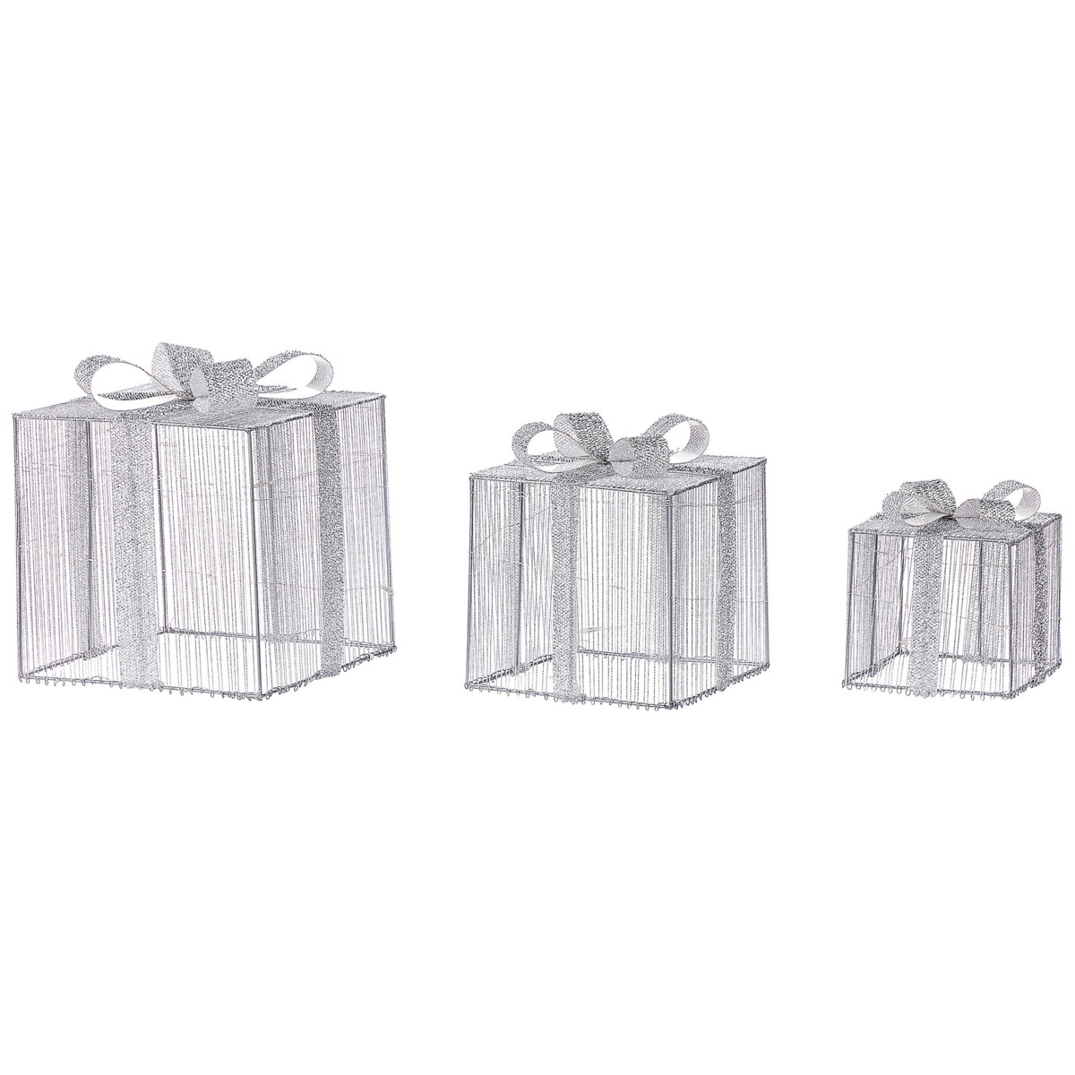 Zestaw 3 dekoracji ogrodowych LED prezenty świąteczne 25 cm srebrny ARNES