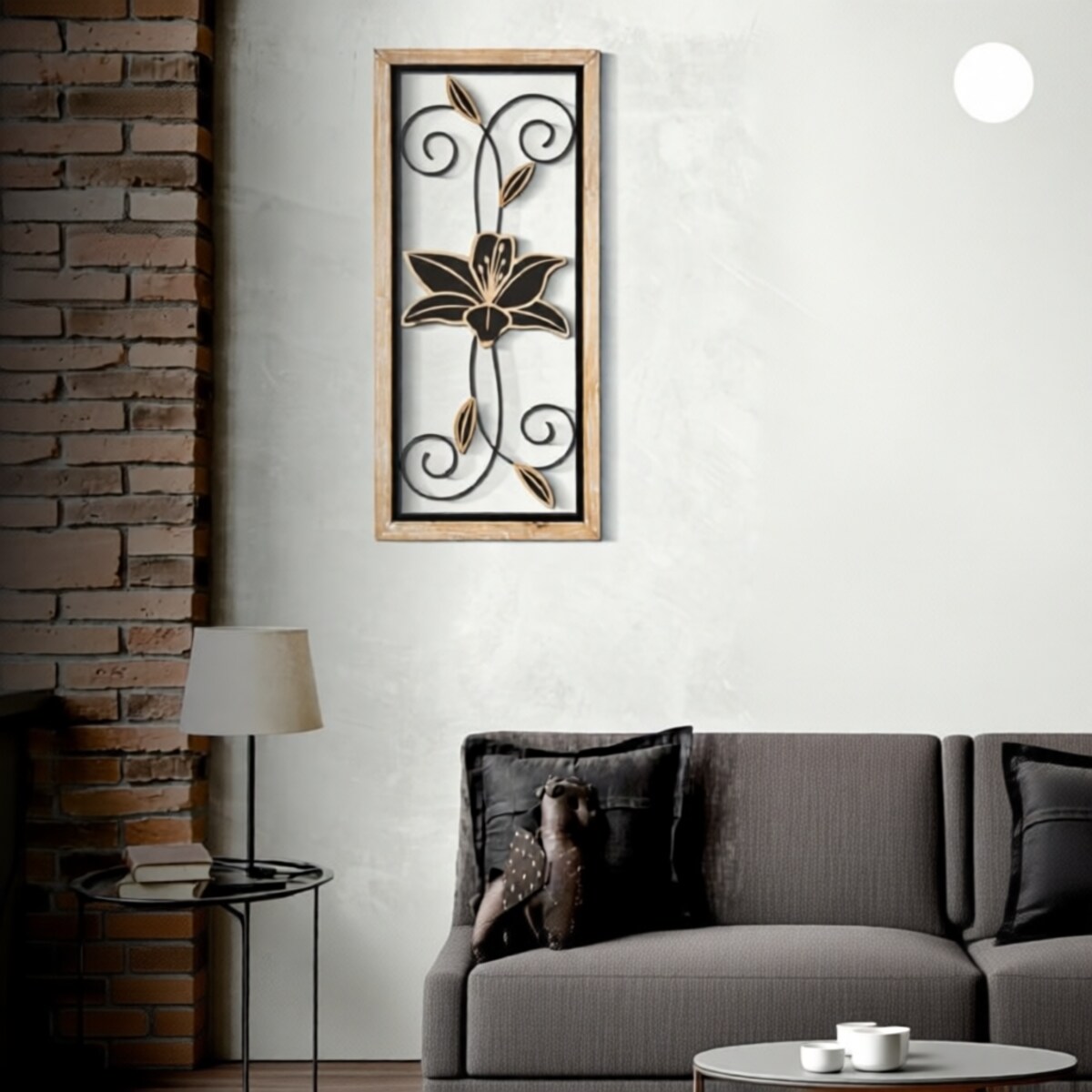 Dekoracja ścienna Koman - B, kolor brązowy i czarny, żelazo i płyta MDF, 26 x 60 cm, do salonu i przedpokoju, Mauro Ferretti