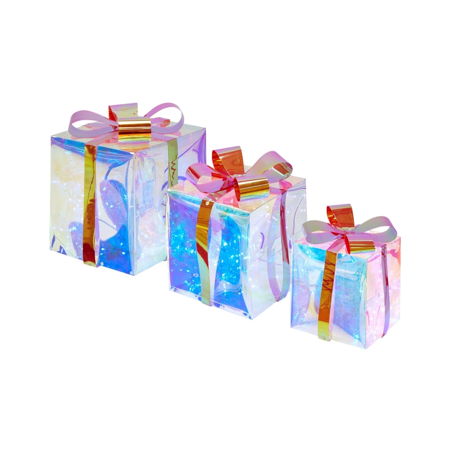 Zestaw 3 dekoracji LED prezenty świąteczne 25 cm wielokolorowy CAPELLA