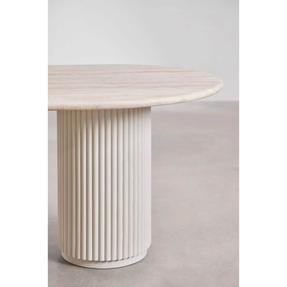 Owalny stół jadalniany 200x100 cm z trawertynu i drewna mango Norma