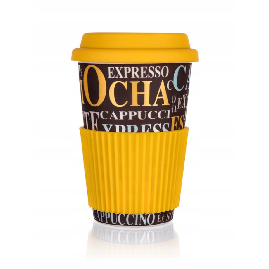 KUBEK ceramiczny Z SILIKONOWĄ POKRYWKĄ 400 ml NA KAWĘ HERBATĘ NAPOJE