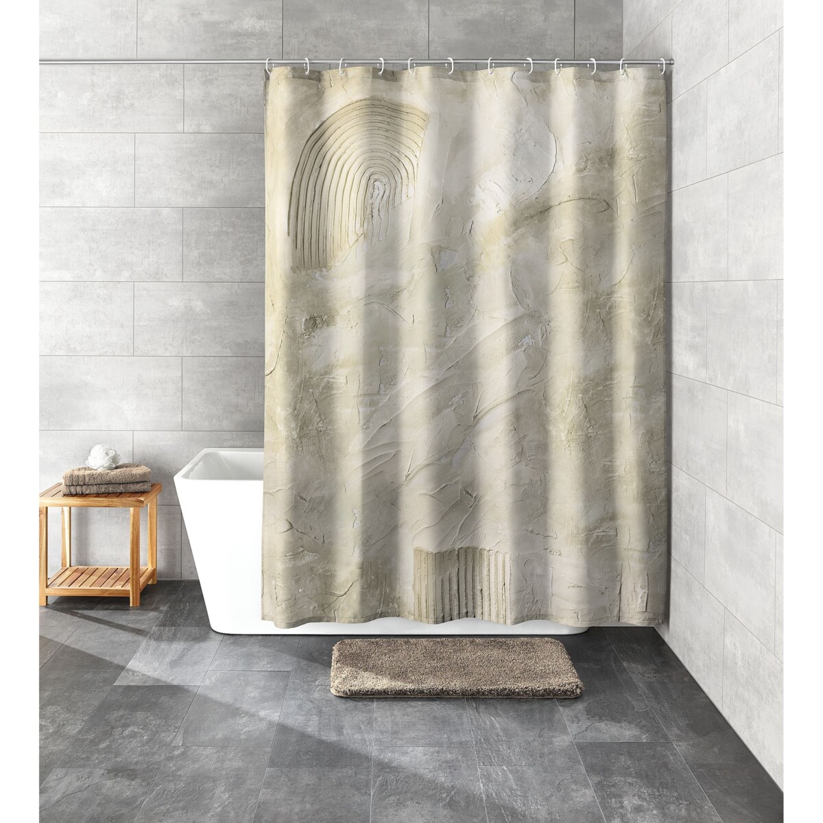 Kleine Wolke Art Tekstylna zasłona prysznicowa 180x200 cm motyw masa tynk Eco Care