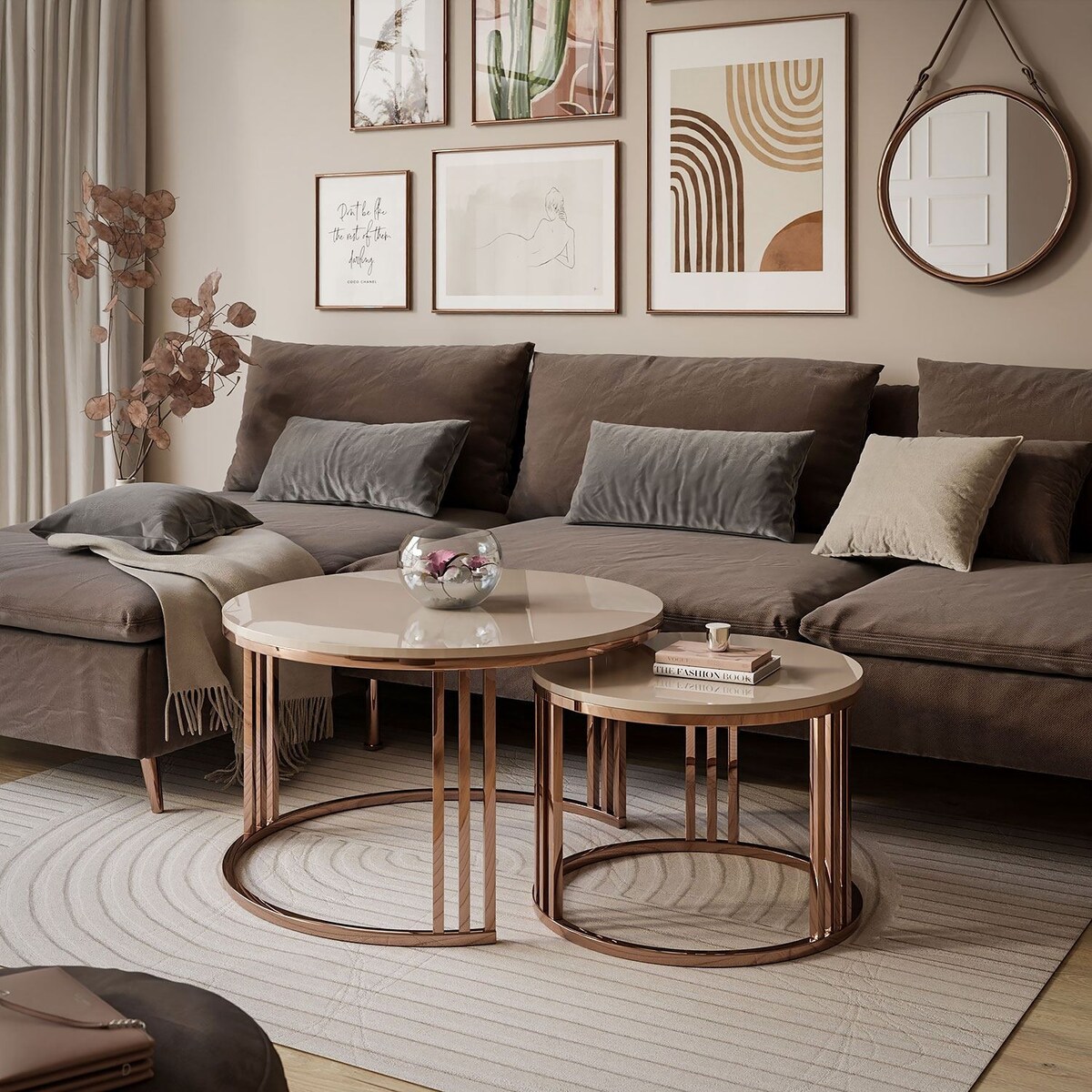 Stolik kawowy LORI 2w1 miedź kaszmir połysk