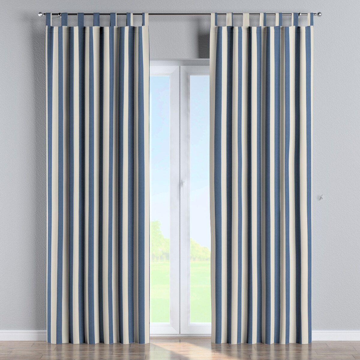 Zasłona na szelkach 1 szt. 130x245 niebiesko-białe pionowe pasy (5,5cm)